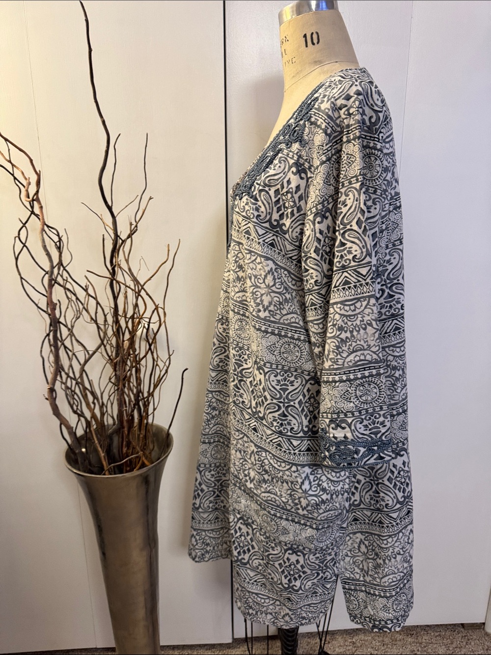 Lands' End White and Navy Paisley V-Neck Swim Coverup - Picture 4 of 8